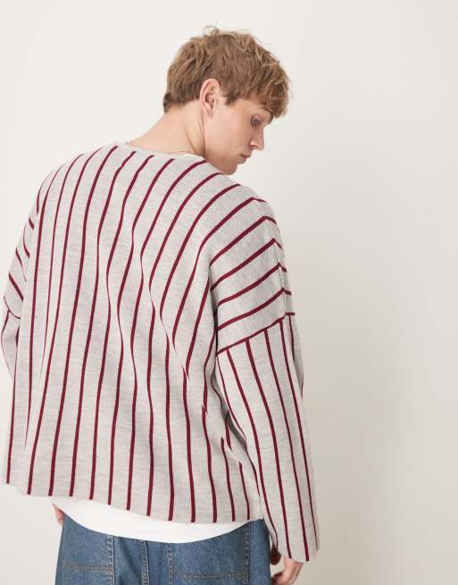 ASOS DESIGN - Super-oversized og lysegrå striktrøje med firkantet pasform og striber, 3 af 4