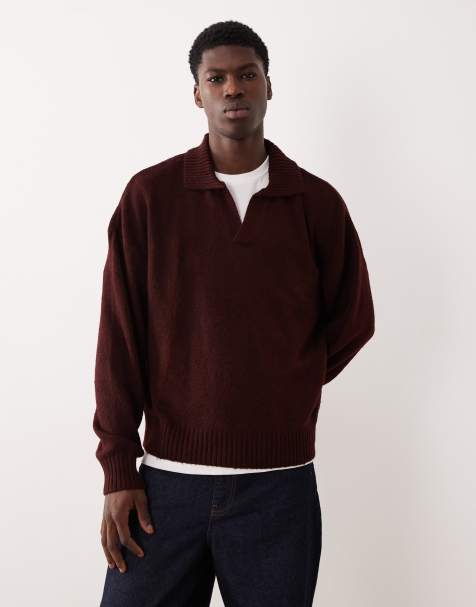 ASOS DESIGN - Super-oversized og strikket bordeauxrød poloskjorte med firkantet pasform og halshak - view 1