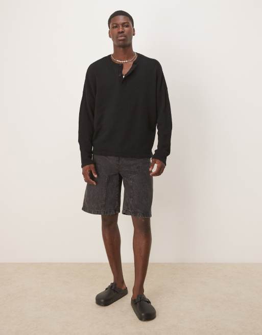 ASOS DESIGN - Super oversized recht lichtgewicht trui in gebreide zwarte boucle, 3 van 4