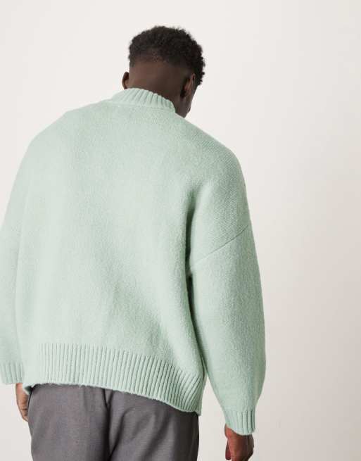 ASOS DESIGN - Super oversized, rechte, geborstelde gebreide trui met korte rits in saliegroen, 3 van 4
