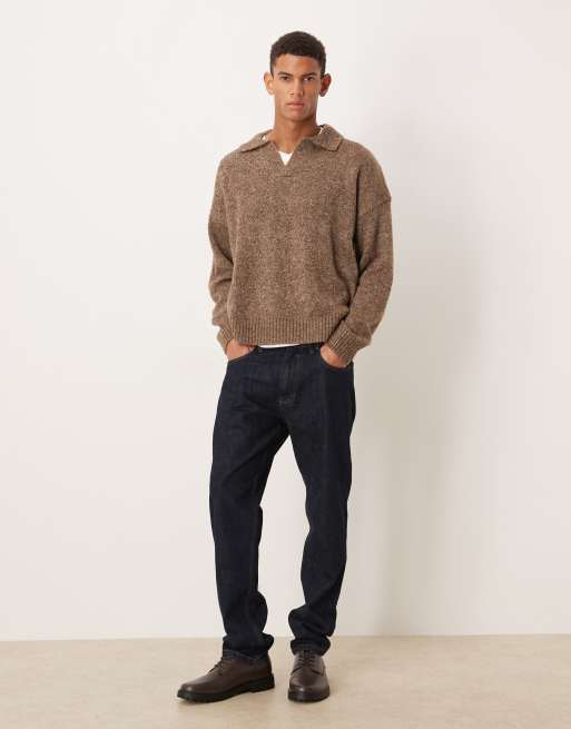 ASOS DESIGN - Super oversized rechte gebreide polo met inkeping aan de hals in gemêleerd bruin	, 2 van 5