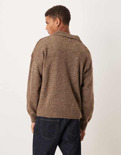 ASOS DESIGN - Super oversized rechte gebreide polo met inkeping aan de hals in gemêleerd bruin	, 3 van 5