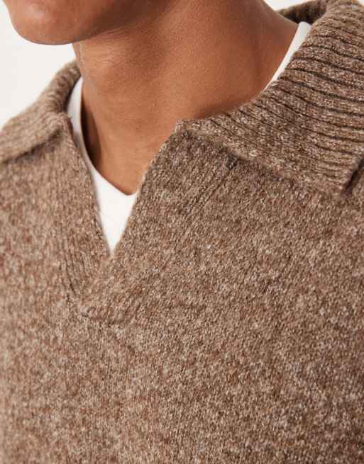 ASOS DESIGN - Super oversized rechte gebreide polo met inkeping aan de hals in gemêleerd bruin	, 5 van 5