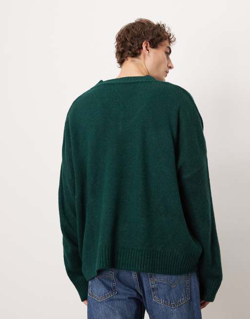 ASOS DESIGN - Super oversized rechte gebreide trui met V-hals in groen	, 3 van 5