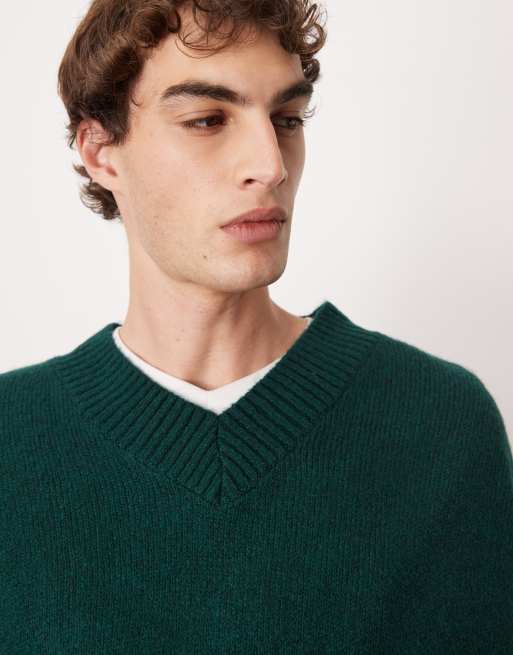 ASOS DESIGN - Super oversized rechte gebreide trui met V-hals in groen	, 5 van 5