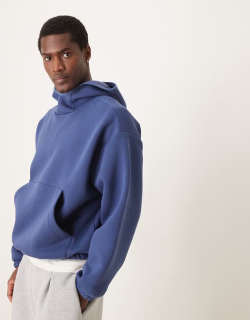 ASOS DESIGN - Super oversized, rechte hoodie van zware geborstelde geribbelde stof met opstaande boord in blauw