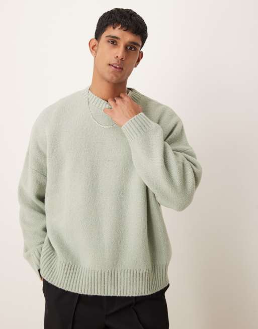 ASOS DESIGN - Super oversized rechtvallende geborstelde gebreide trui met ronde hals in saliegroen