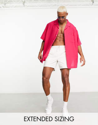 ASOS DESIGN ASOS DESIGN super oversized revere linen mix shirt in bright pink