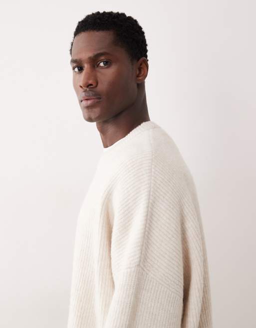 ASOS DESIGN super oversized rib knit crew neck fisherman sweater in oatmeal, 4 of 5