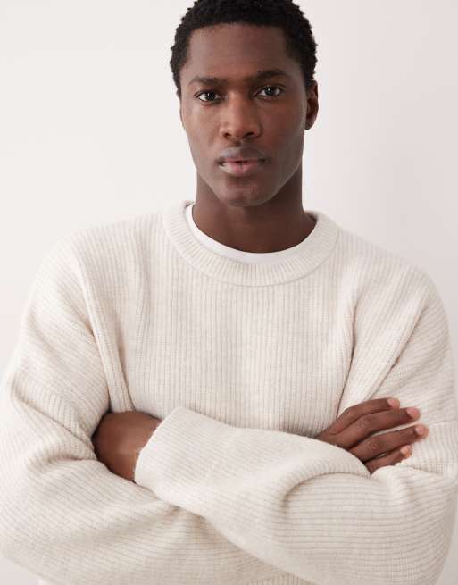 ASOS DESIGN super oversized rib knit crew neck fisherman sweater in oatmeal