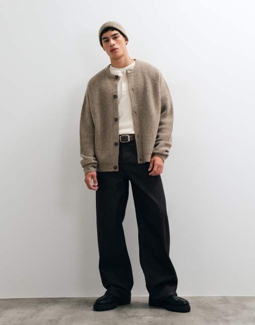 ASOS DESIGN super oversized ribbed knitted cardigan in brown heather, 2 of 5