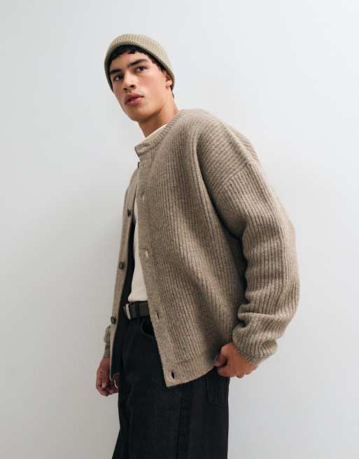 ASOS DESIGN super oversized ribbed knitted cardigan in brown heather, 4 of 5