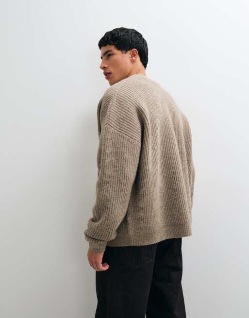 ASOS DESIGN super oversized ribbed knitted cardigan in brown heather, 5 of 5