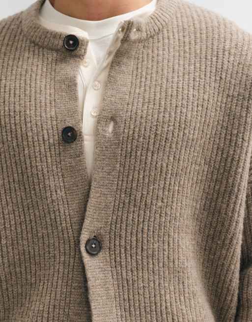 ASOS DESIGN super oversized ribbed knitted cardigan in brown marl, 3 of 5