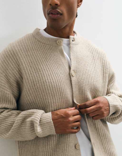 ASOS DESIGN super oversized ribbed knitted cardigan in stone, 2 of 5