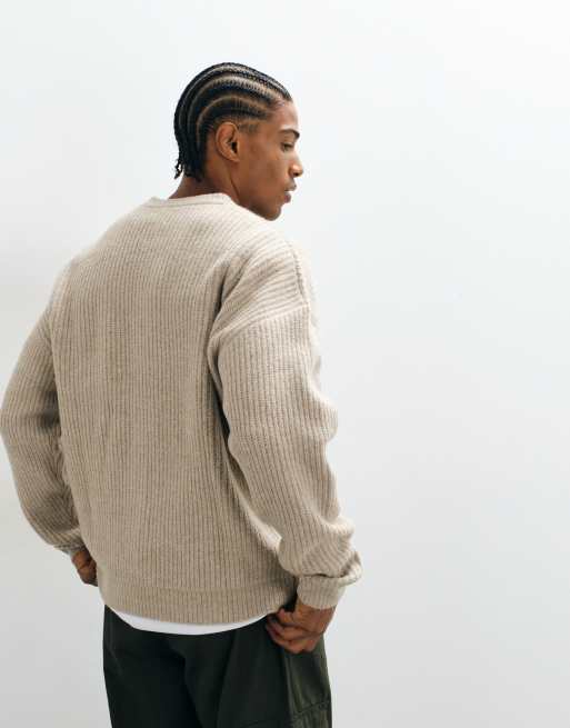 ASOS DESIGN super oversized ribbed knitted cardigan in stone, 3 of 5