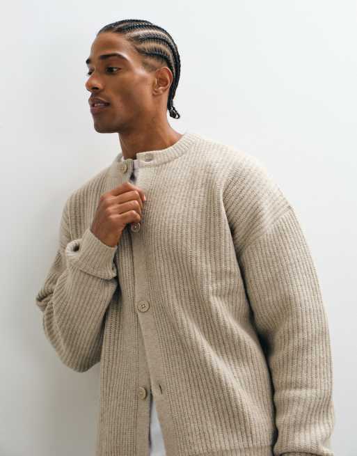 ASOS DESIGN super oversized ribbed knitted cardigan in stone, 5 of 5