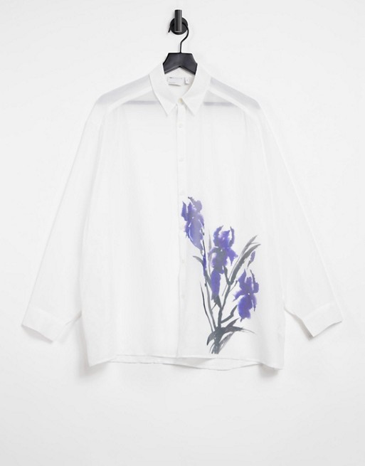 ASOS DESIGN super oversized shirt in white sheer with placement floral