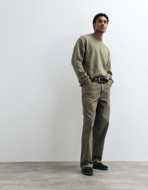 ASOS DESIGN super oversized stickad tröja med rund halsringning i khaki bouclé, 3 av 5