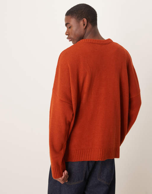 Cardigan Oversized Burnt Orange Sweater Cardigan Chunky Knit