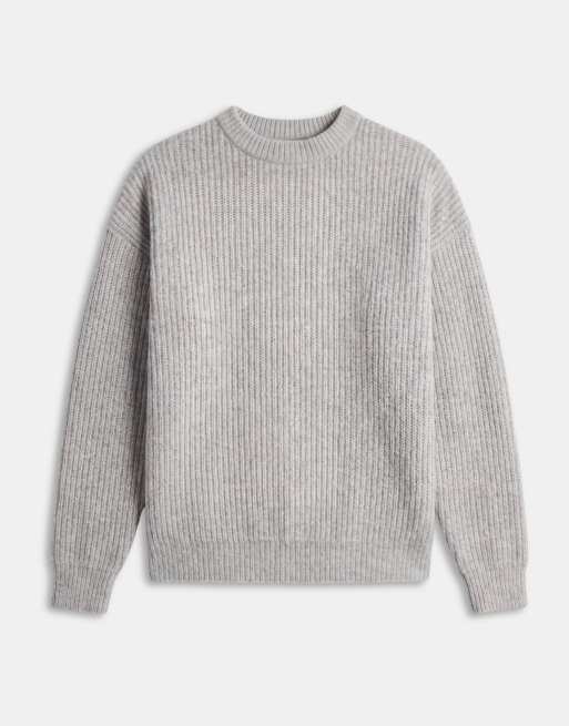ASOS DESIGN super oversized striktrøje i gråmeleret uldblanding med rib, 6 af 7