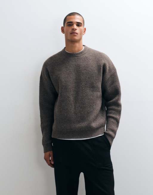 ASOS DESIGN super oversized striktrøje i rib i brun meleret, 5 af 5