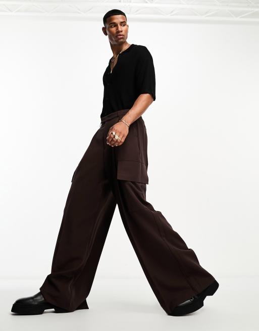 ASOS DESIGN super oversized suit cargo pants with pockets in brown