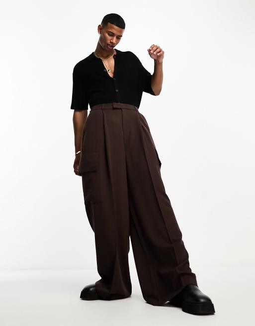 ASOS DESIGN super oversized suit cargo pants with pockets in brown