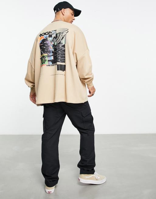 ASOS DESIGN super oversized sweatshirt in beige with photographic back print