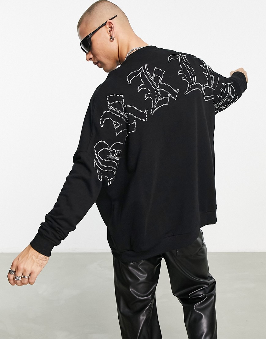 ASOS DESIGN super oversized sweatshirt in black with Brooklyn diamante back print