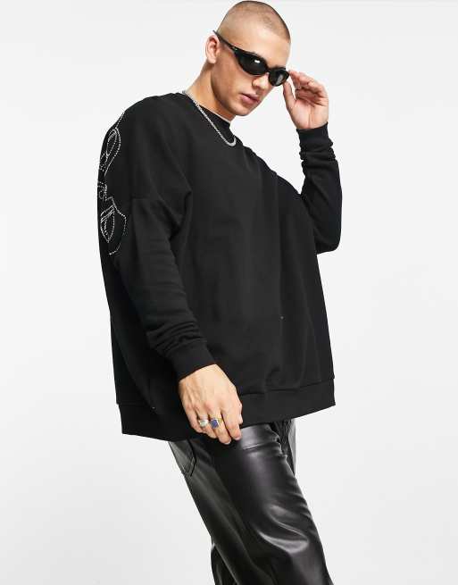 ASOS DESIGN oversized hockey jersey with city print in black and