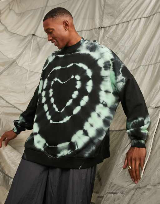 ASOS DESIGN super oversized sweatshirt in black with green heart tie dye