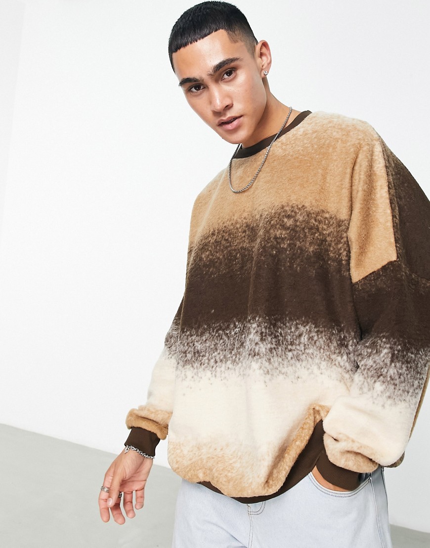 Asos Design Super Oversized Sweatshirt In Brushed Brown Ombre