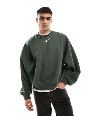 Asos Design Super Oversized Sweatshirt In Khaki-black