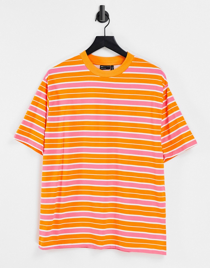 ASOS DESIGN super oversized T-shirt in bright stripe-Orange