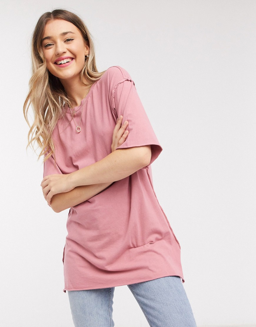 Asos Design Super Oversized T-shirt With Exposed Seams In Washed Rose-pink