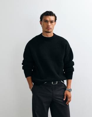 Asos Design Super Oversized Wool Blend Rib Knit Sweater In Black