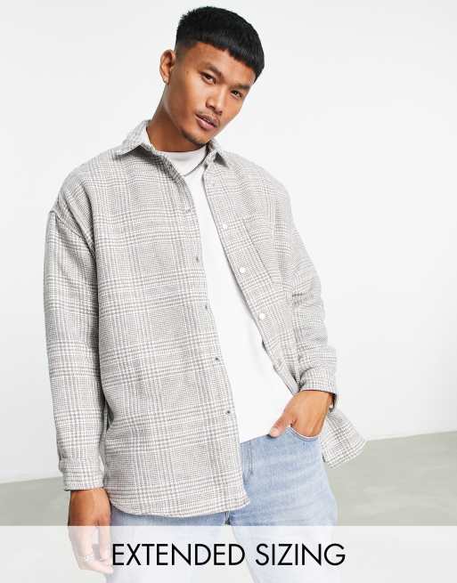 ASOS DESIGN super oversized wool overshirt in gray check | ASOS