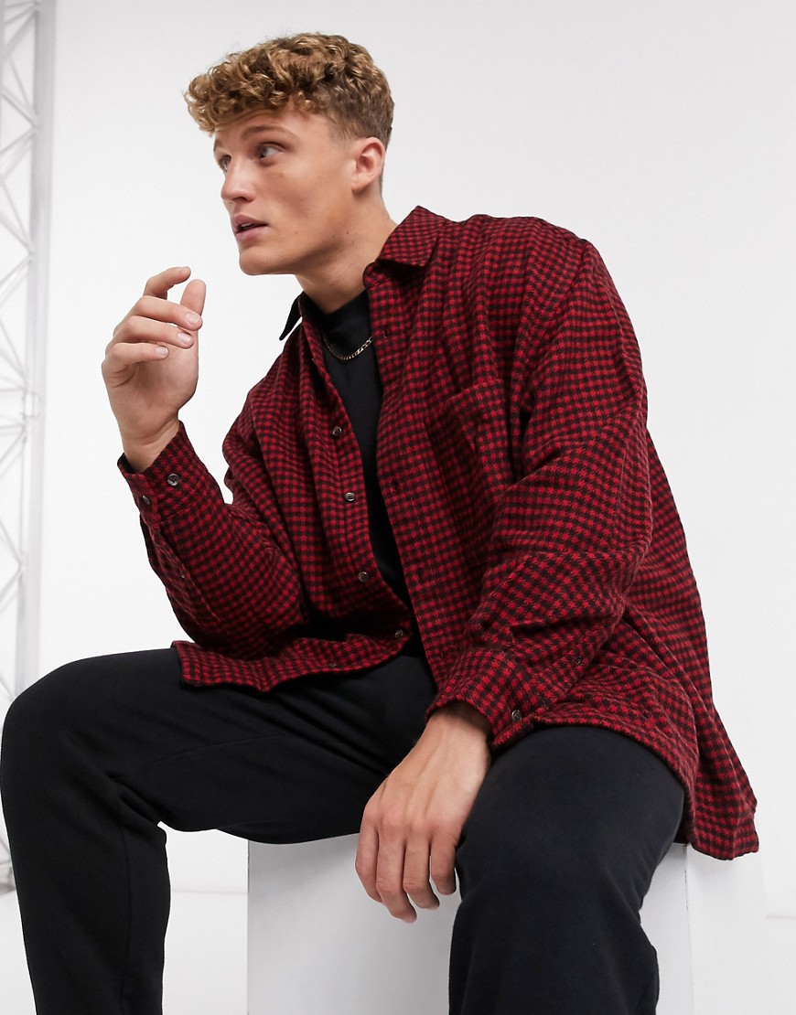 ASOS DESIGN super oversized wool rich check shirt in red and black dogstooth