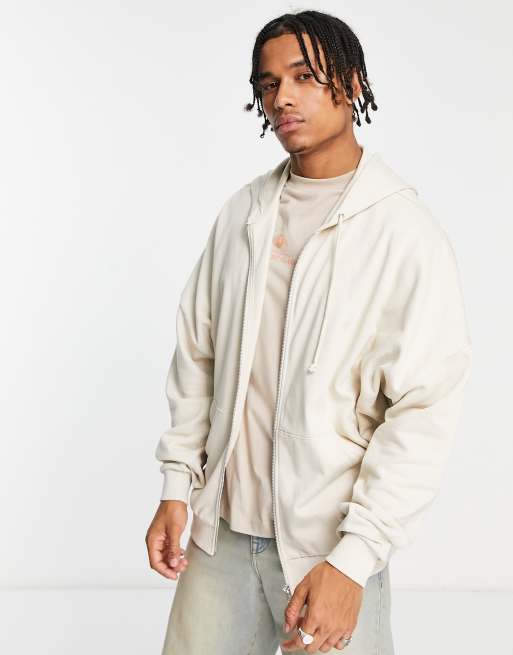 Beige oversized zip online up hoodie