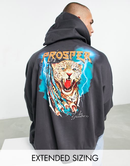 Oversized printed zip-through hoodie