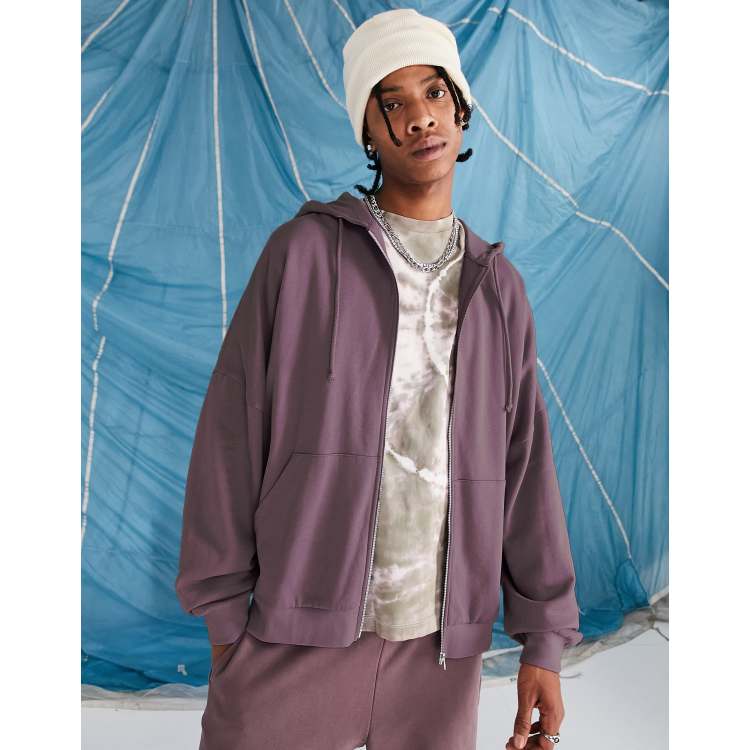 ASOS DESIGN super oversized zip through hoodie in washed purple | ASOS