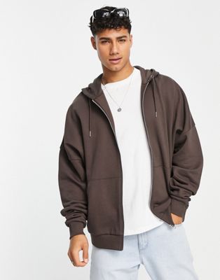 ASOS DESIGN super oversized zip up hoodie in brown - ASOS Price Checker