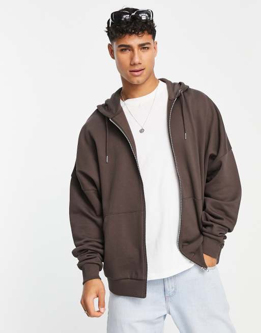 ASOS DESIGN oversized zip up hoodie in brown