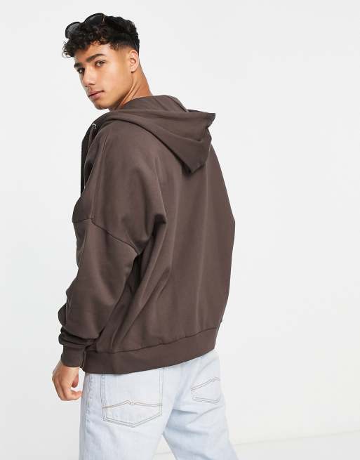 ASOS DESIGN oversized zip up hoodie in brown