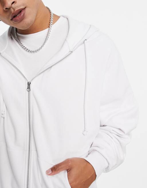 White oversized hoodie online zip up