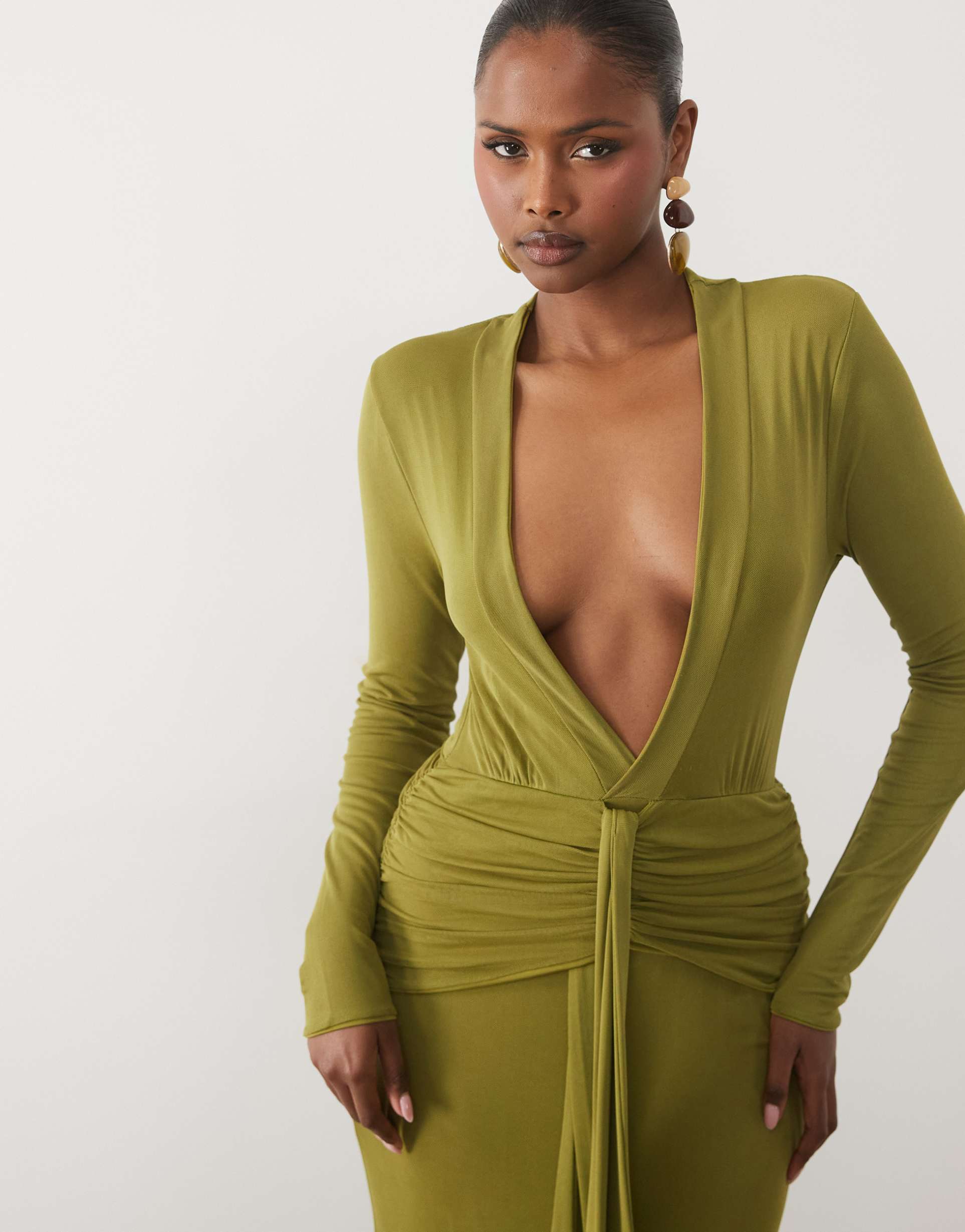 asos design super plunge draped front maxi dress in green