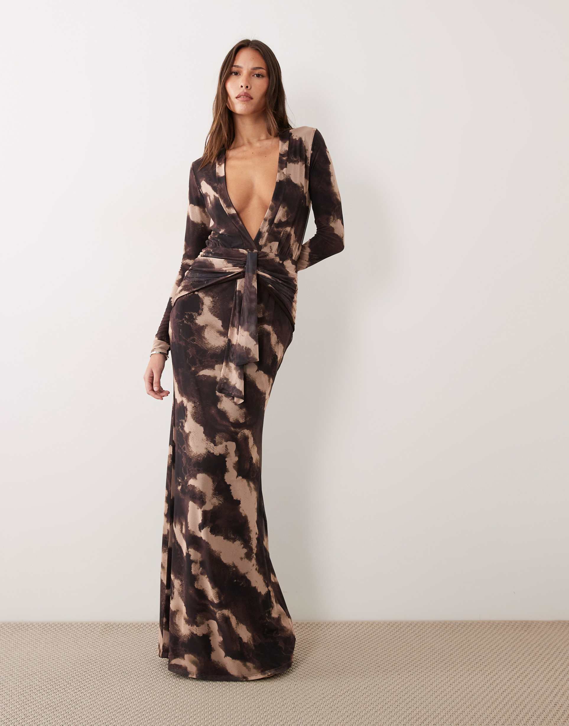asos design super plunge draped front maxi dress in zebra print