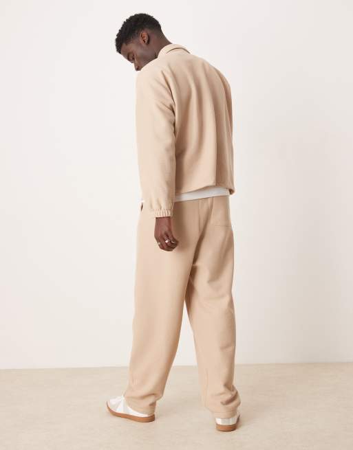ASOS DESIGN - Super-posede beige joggingbukser med vaffeltekstur - Del af sæt, 4 af 5