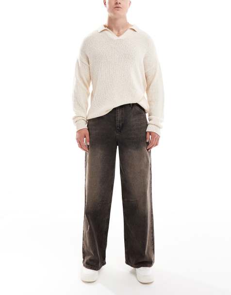 ASOS DESIGN - Super-posede jeans i forvasket brun med brodering - view 1